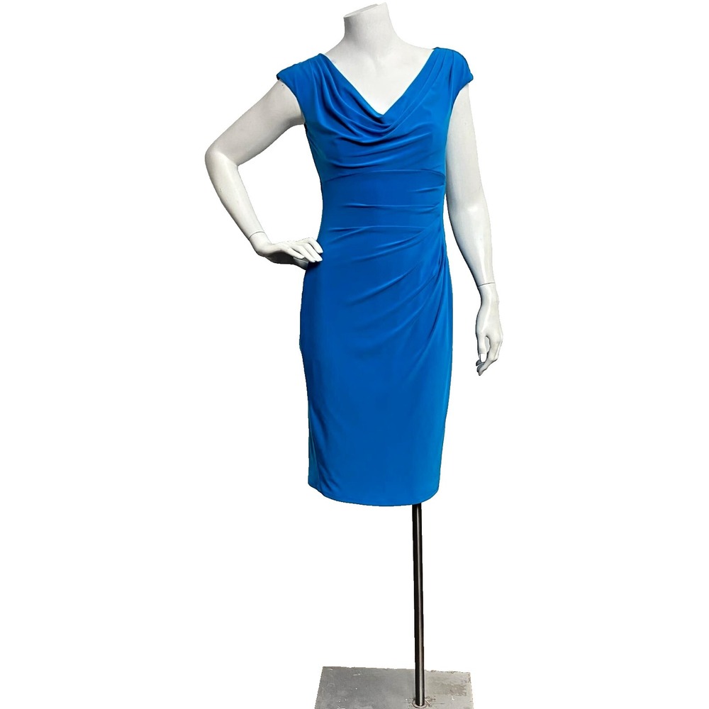 Lauren Ralph Lauren Blue Short Sleeve Drape Neck Dress Cap Sleeves Size 4 Casual